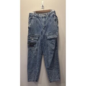 Vintage Bugle Boy Mountain Patrol Acid Wash Cargo Jeans‎ Men's Size 32Lx31